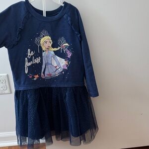 Navy Blue Long Sleeve Dress with Character Print